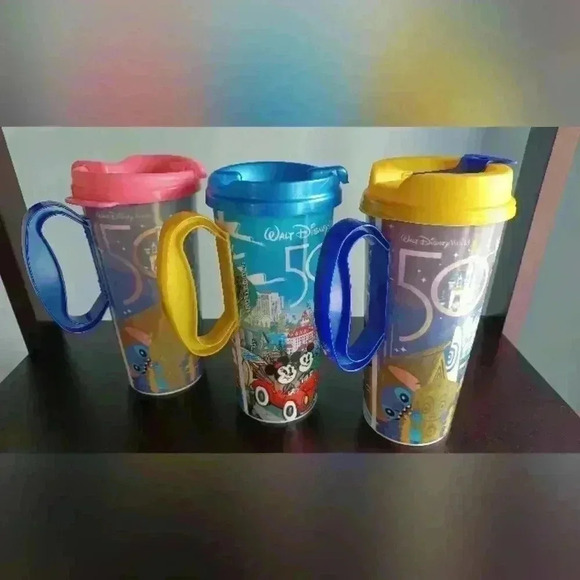 Walt Disney World Resort 50th Anniversary  Drink Coffee Travel Mug Cup Bundle - Picture 1 of 7